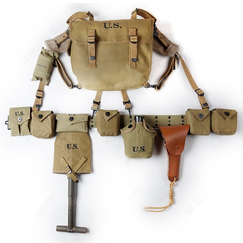 WW2 US ARMY SOLDIER EQUIPMENT COMBINATION M36 BAG X-STRAPS BELT T-SPADES SET