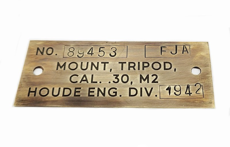 1919A4 M2 Tripod Data Plate 1942 Houde Engineering Brass Reproduction Browning