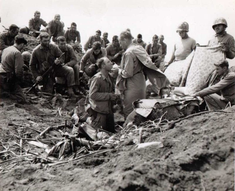 WWII Photo, Iwo Jima 5th US Marine Chaplain, WW2 USMC World War Two Pacific