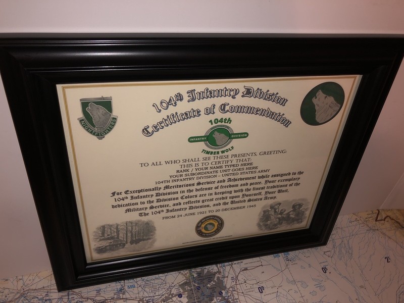 104TH INFANTRY DIVISION / COMMEMORATIVE - CERTIFICATE OF COMMENDATION gallery