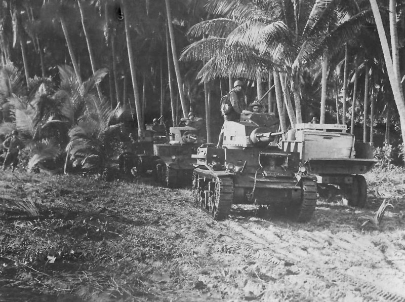 Marine M2 and M3 tanks move to front lines World War II WWII WW2 8x10 Photo 849c