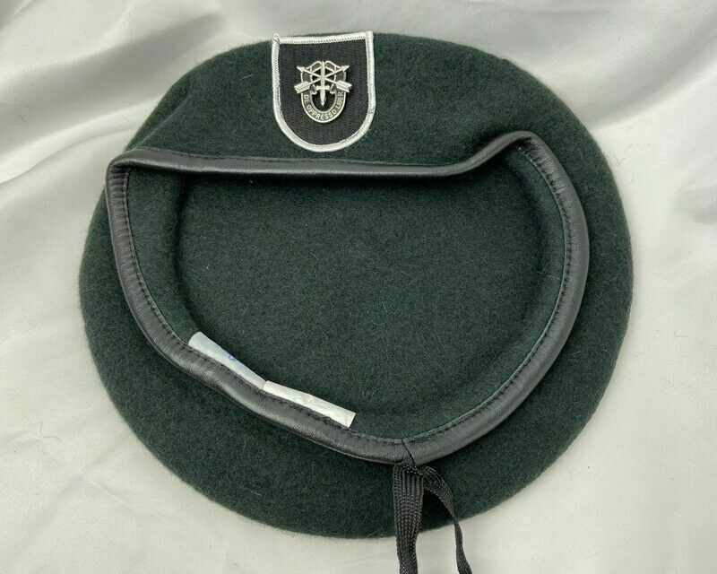 7-3/8 US ARMY 5TH SPECIAL FORCES GROUP BLACKISH GREEN COLOUR BERET CAP HAT