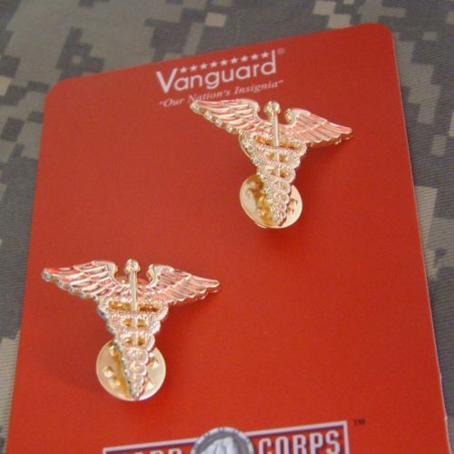 PAIR US ARMY MEDICAL SERVICE CORPS OFFICER NURSE CORPS LAPEL BADGE PIN GOLD gallery