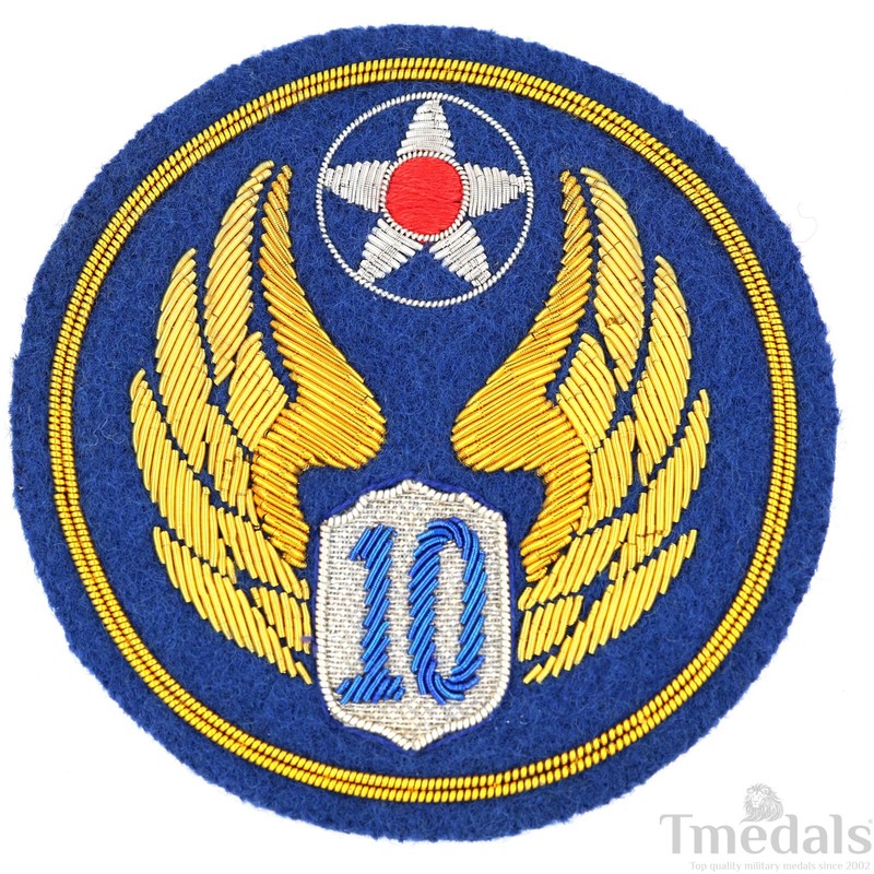 US Army Air Force 10th Division Patch CBI ww2 Brass Wire Embroidery China Burma