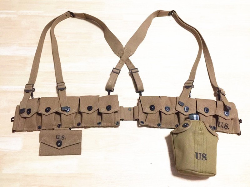 WW2 US ARMY Soldier Gear Combat 1943 X Suspenders Bar Belt First Aid Canteen SET