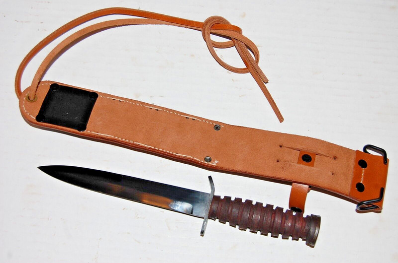 WWII M3 Fighting KA Knife w/ Leather M6 Sheath - Belt Bar - WW2 Reproduction gallery