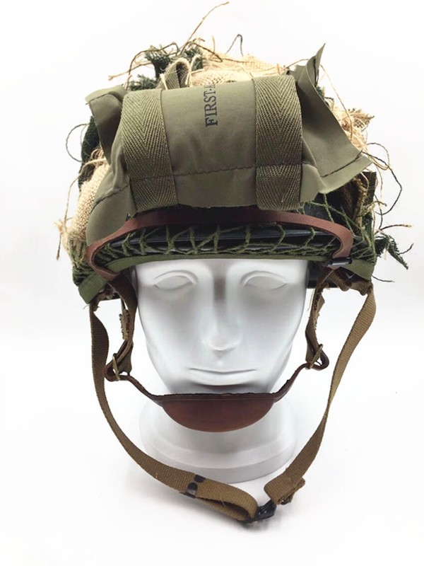 WW2 US ARMY AIRBORNE M1C helmet HELMETT CAMOUFLAGE NET SUIT gallery
