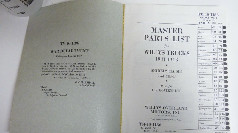 TM10-1186 Master Parts List for Willys Trucks and Trailers - Modern Reprint Used gallery