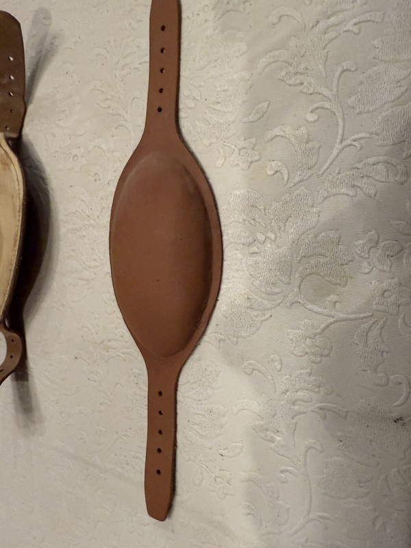 WW2 Leather Paratrooper Helmet chin Cup Chamois Lined Repo Shown For Comparison gallery