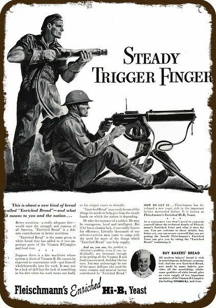 1941 WWII Machine Gun & FLEISCHMANN’S Vintage-Look DECORATIVE REPLICA METAL SIGN