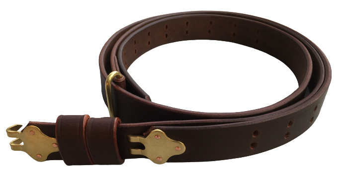 WW2 M1 Garand 1907 Oil Pull-Up Drum Dyed Copper Leather Sling-DARK BROWN