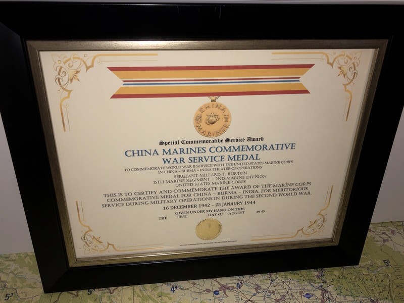 SCSA – CHINA MARINES COMMEMORATIVE WAR SERVICE MEDAL CERTIFICATE ~ Type 1