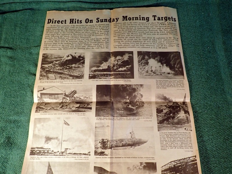 2 REISSUE WWII NEWSPAPERS- PEARL HARBOR ATTACK! HONOLULU STAR BULLETIN 12/7/1941 gallery