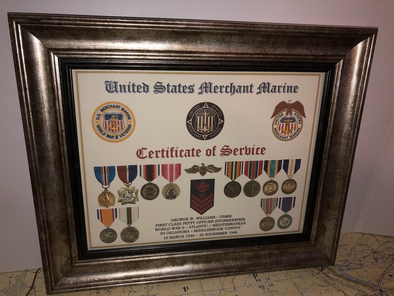 U.S. MERCHANT MARINE CERTIFICATE OF SERVICE / SHADOW BOX PRINT / W-MEDALS gallery