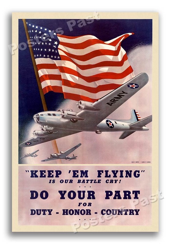 “Keep ‘Em Flying” 1942 Vintage Style WW2 War Army Air Corps Poster – 24×36