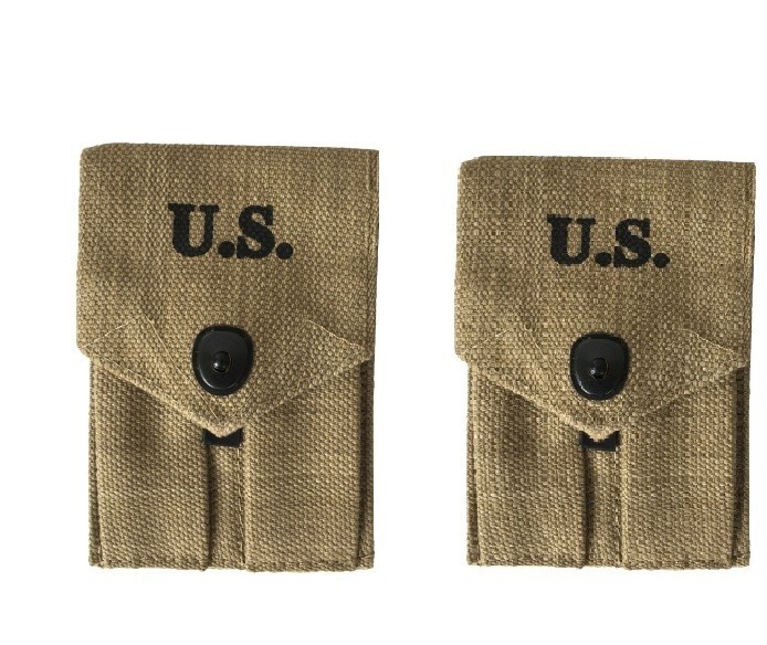 (Pack of 2) WW2 US Army M1943 Double Ammo Colt .45 Pouch Canvas (Khaki)