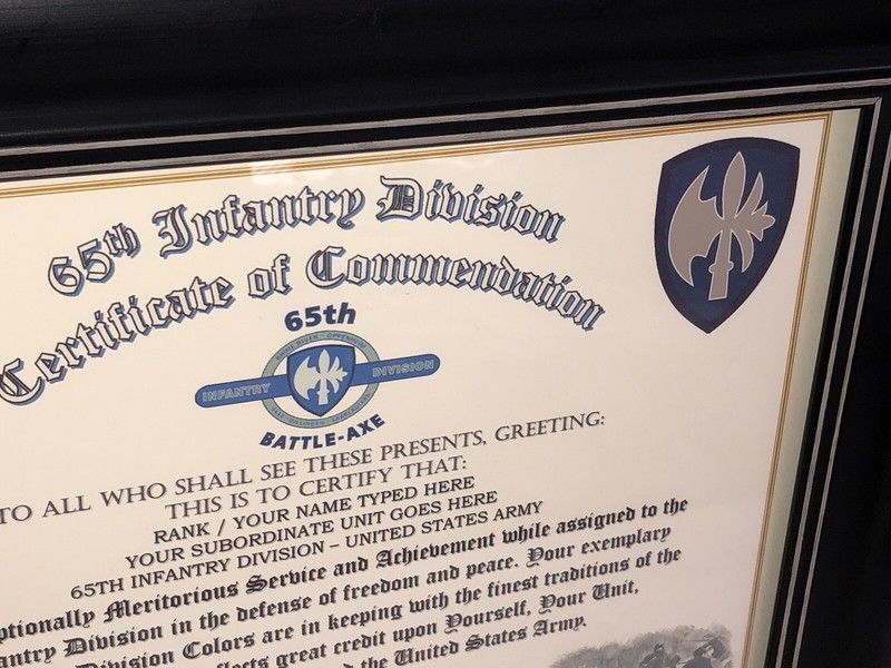65TH INFANTRY DIVISION / COMMEMORATIVE - CERTIFICATE OF COMMENDATION gallery
