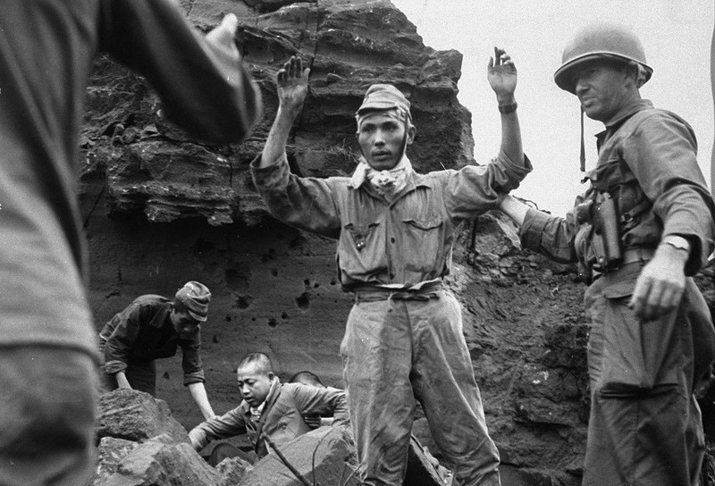 B&W Photo Japanese Surrendering Iwo Jima 1945 WWII WW2 World War Two Japan USMC