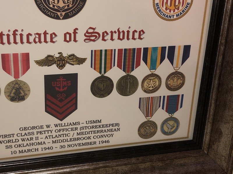 U.S. MERCHANT MARINE CERTIFICATE OF SERVICE / SHADOW BOX PRINT / W-MEDALS gallery