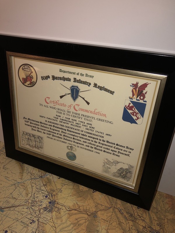 508TH PARACHUTE INFANTRY REGIMENT / COMMEMORATIVE - CERTIFICATE OF COMMENDATION gallery