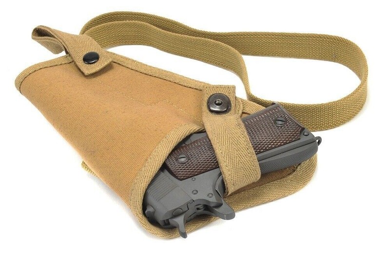 US WW2 M3 Khaki Canvas Colt 1911 .45 Tanker Shoulder Holster Marked JT&L gallery