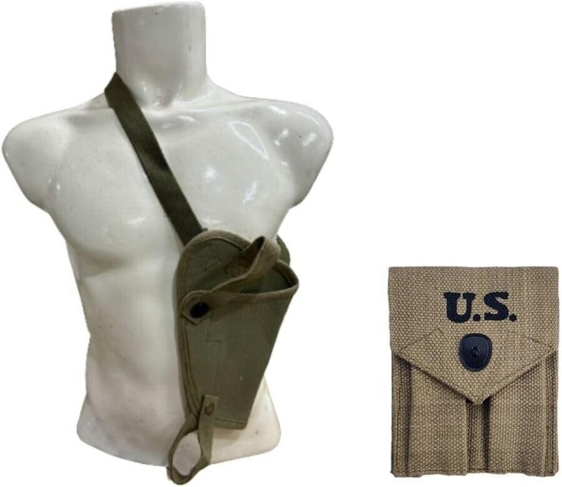 U.S WWII Colt Canvas Shoulder Holster with M1911 Colt Magazine Pouch-OD GREEN