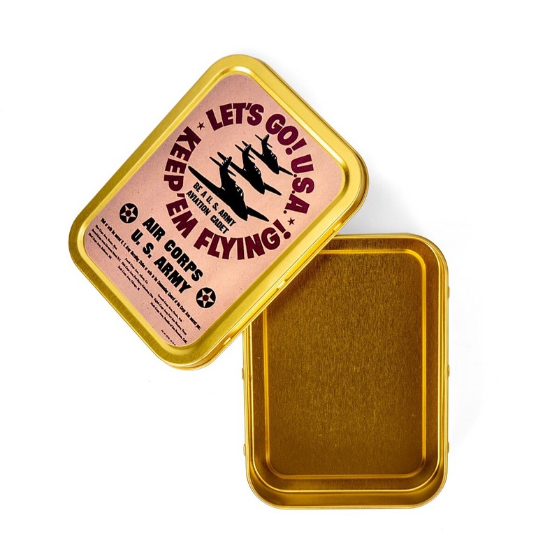 WW2 US Army Air Corps Themed Let's Go USA Metal Novelty Tin- US Propaganda gallery