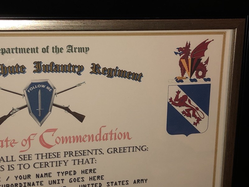 508TH PARACHUTE INFANTRY REGIMENT / COMMEMORATIVE - CERTIFICATE OF COMMENDATION gallery