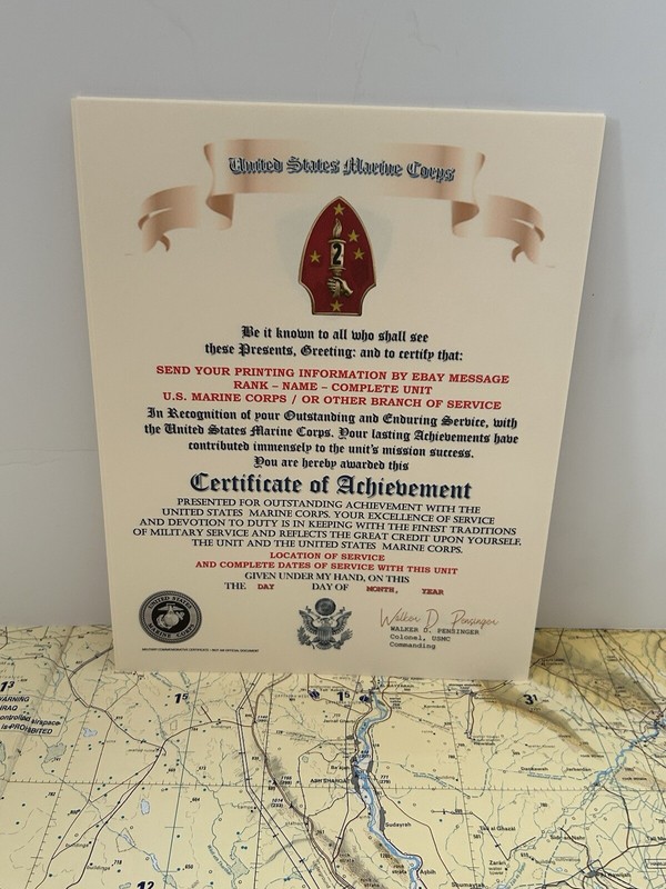 U.S. MARINE CORPS / 2ND MARINE DIVISION - CERTIFICATE OF ACHIEVEMENT gallery
