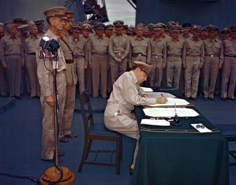 COLOR WW2 Photo Japanese Surrender on USS Missouri WWII World War Two