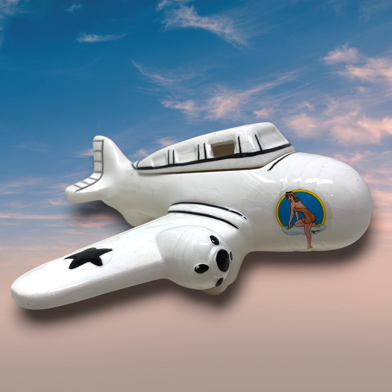 Vtg 1988 Pinup Girl WW2 Bomber Airplane Five & Dime Ceramic Trinket Box READ gallery