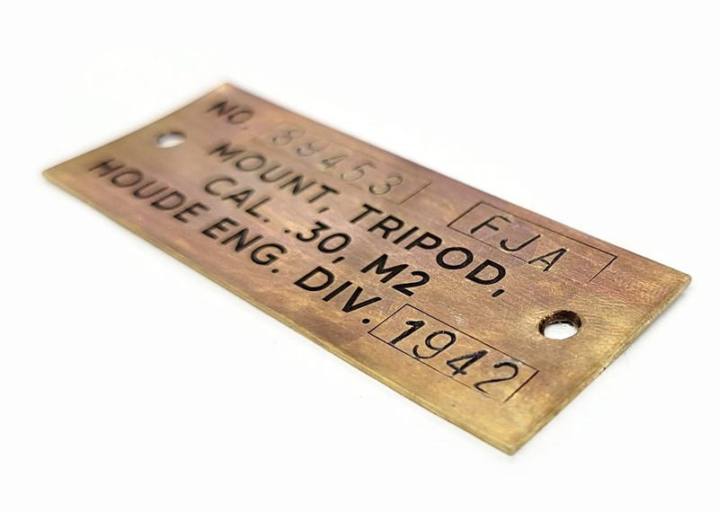 1919A4 M2 Tripod Data Plate 1942 Houde Engineering Brass Reproduction Browning gallery