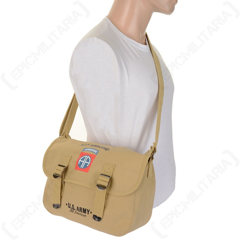 Shoulder Bag 82nd Airborne US America Military Army Canvas Carrier Khaki