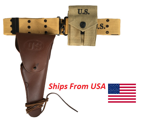 Original WWII M1936 Canvas Pistol Belt with Colt Holster and .45 Colt Mag Pouch