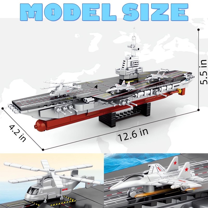 8 in 1 WW2 Aircraft Carrier Building Set, Military Cruiser Ocean Battleship T... gallery