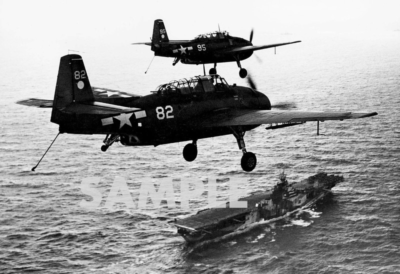 U.S. Navy Grumman TBF-1C Avenger over USS Hornet 13×19 WWII Photo 132a