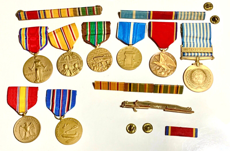 Large Mixed Lot of WWII & Korean Service Medals & Ribbons