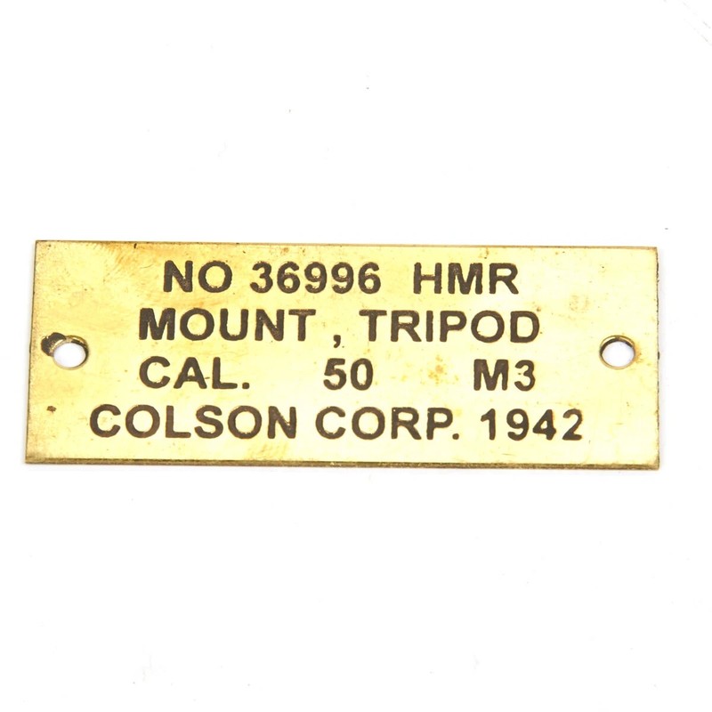 U.S. WWII M3 Tripod .50 Brass Data Plate- 1942 Dated gallery