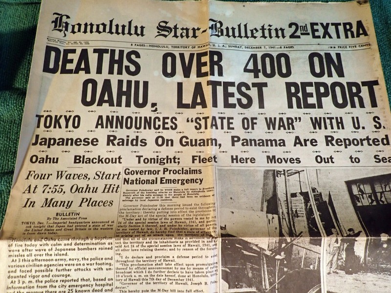 2 REISSUE WWII NEWSPAPERS- PEARL HARBOR ATTACK! HONOLULU STAR BULLETIN 12/7/1941 gallery