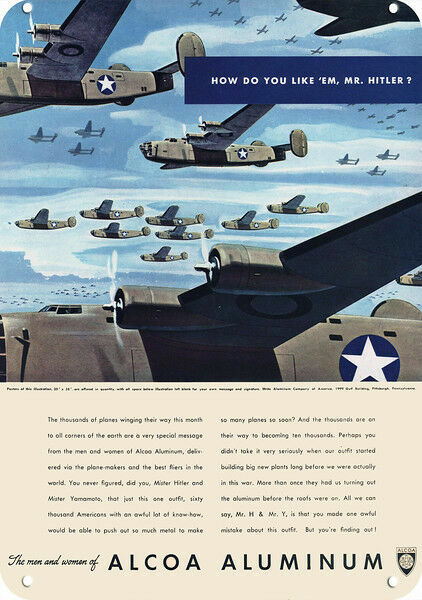 1942 WWII Bomber Airplanes & ALCOA Aluminum DECORATIVE REPLICA METAL SIGN