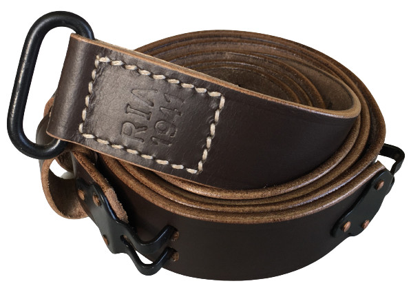 (PACK OF 3) WWII M1 Garand Leather Sling Steel Fitting Dark Brown Extra Keepers