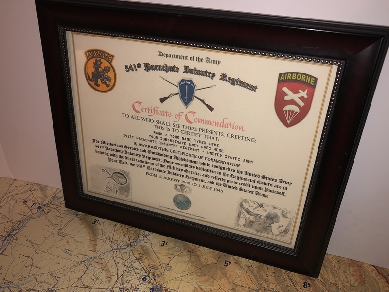541ST PARACHUTE INFANTRY REGIMENT / COMMEMORATIVE - CERTIFICATE OF COMMENDATION gallery