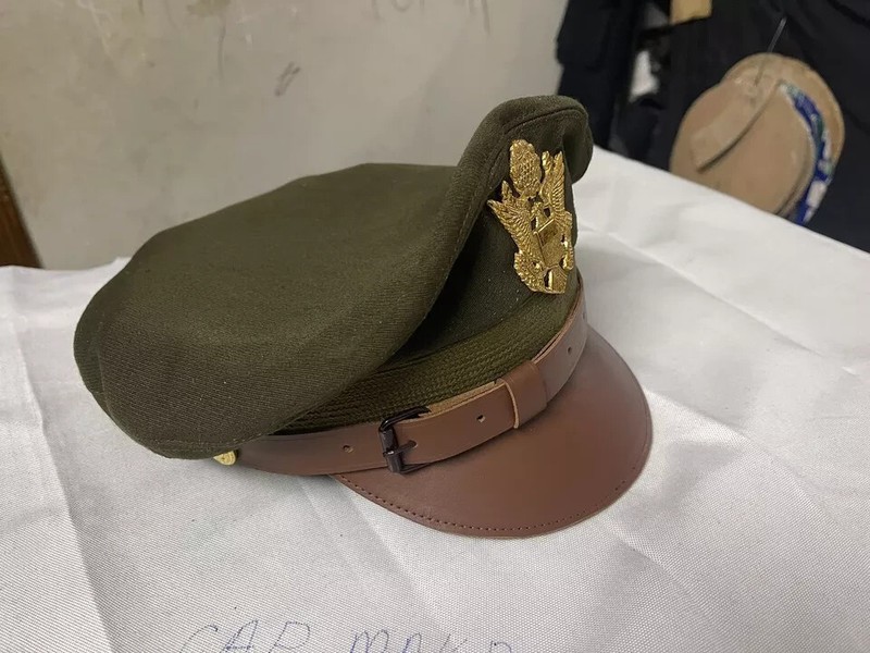 WW2 US Army Aircorps Military Officers Pilots OD Visor Crusher Hat Cap gallery