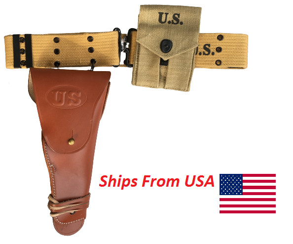 M1936 Canvas Pistol Belt with M1911 TAN Colt Holster and Colt Magazine Pouch