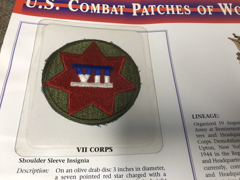 U.S. Combat Patches Of World War II VII CORPS Shoulder Sleeve With History Info gallery
