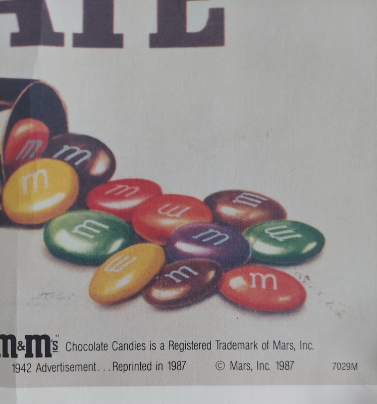 M&M's/ Mars 1942 Advertisemen Poster Reproduction Reprint 1987 World War II Used gallery