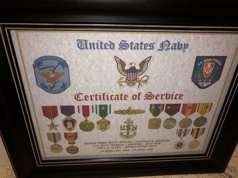 U.S. NAVY CERTIFICATE OF SERVICE / SHADOW BOX PRINT / W-MEDALS gallery