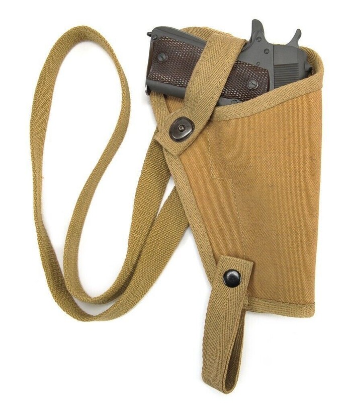 US WW2 M3 Khaki Canvas Colt 1911 .45 Tanker Shoulder Holster Marked JT&L gallery