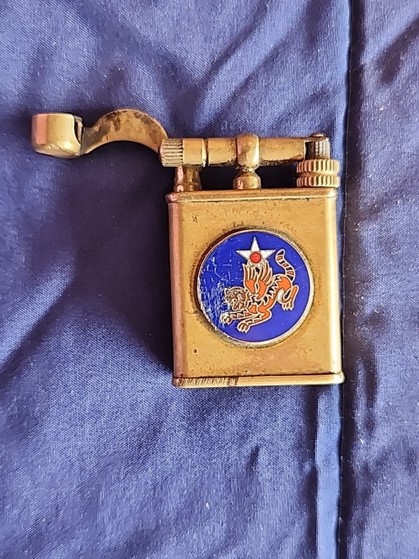 WWII 14th Air Force Flying Tigers Brass Swing Arm Lighter, Replica, Works gallery