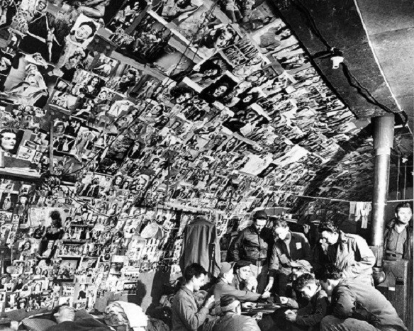 Pictures of Pin-up Girls on Bomber Crew Shack Wall 8×10 WWII WW2 Photo 741a